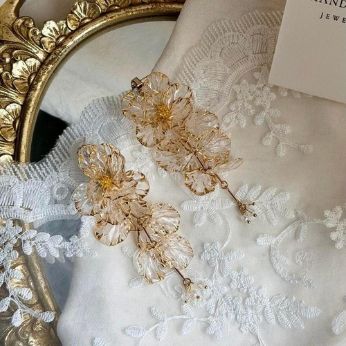 Champagne floral drop earrings - champagne,