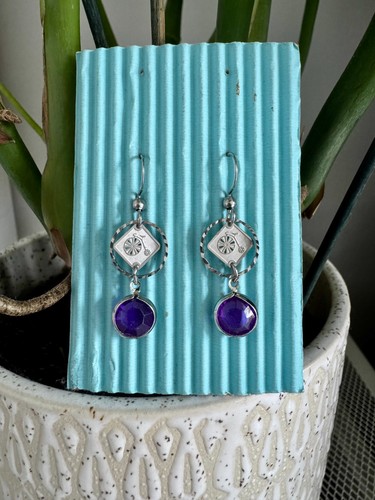 Purple gemstone drop dangle - gemstone,