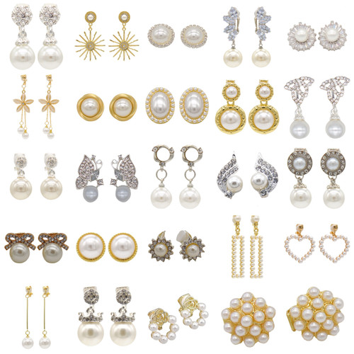 Faux pearl clip earrings - faux, on