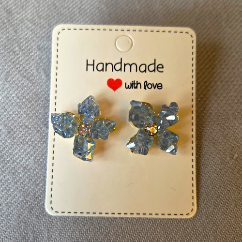 Blue crystal flower - blue, stud