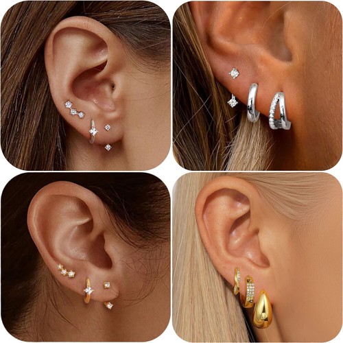 3pcs stud hoop earrings - earrings, stack