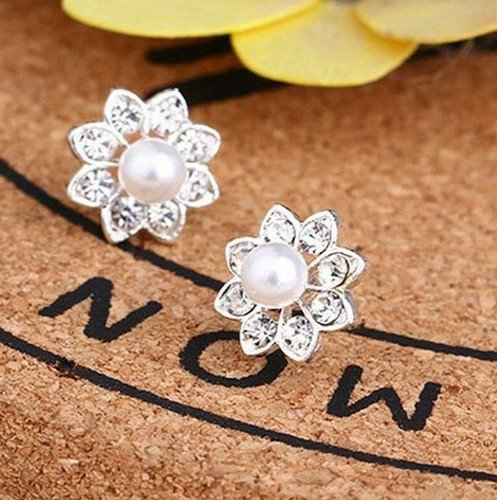 Luxury earrings flower pearl - earrings,