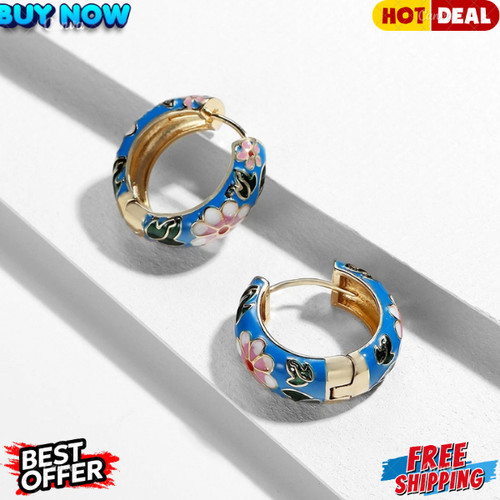 Enamel flower huggie hoop - enamel,
