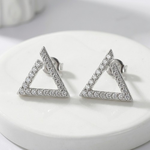 Silver triangle stud earrings - silver,