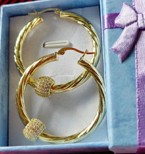 Gold plated hoop earrings 40mm - plated,