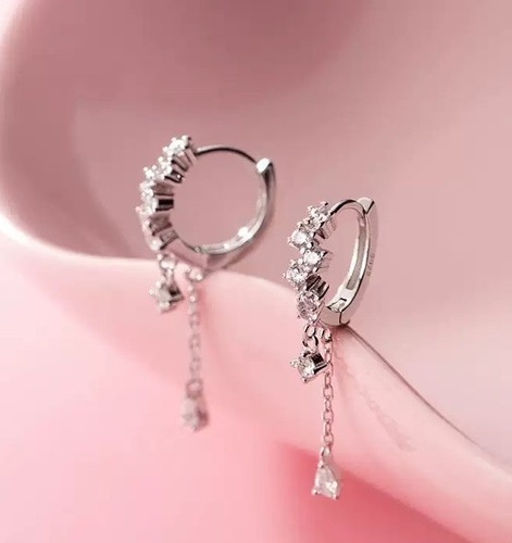 925 sterling silver huggie - silver, cz