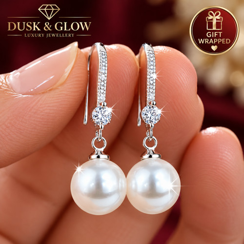 Faux pearl drop earrings - faux, cz